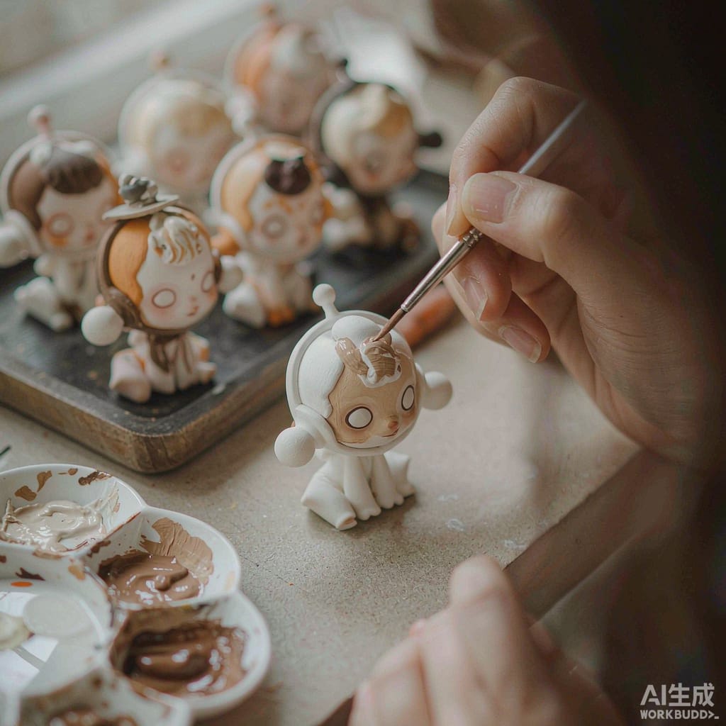 Artisan hand-painting a finished resin figurine