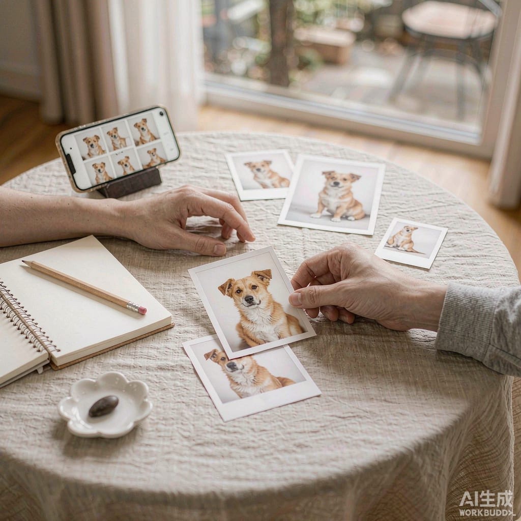 Arranging reference photos for a custom memorial figurine